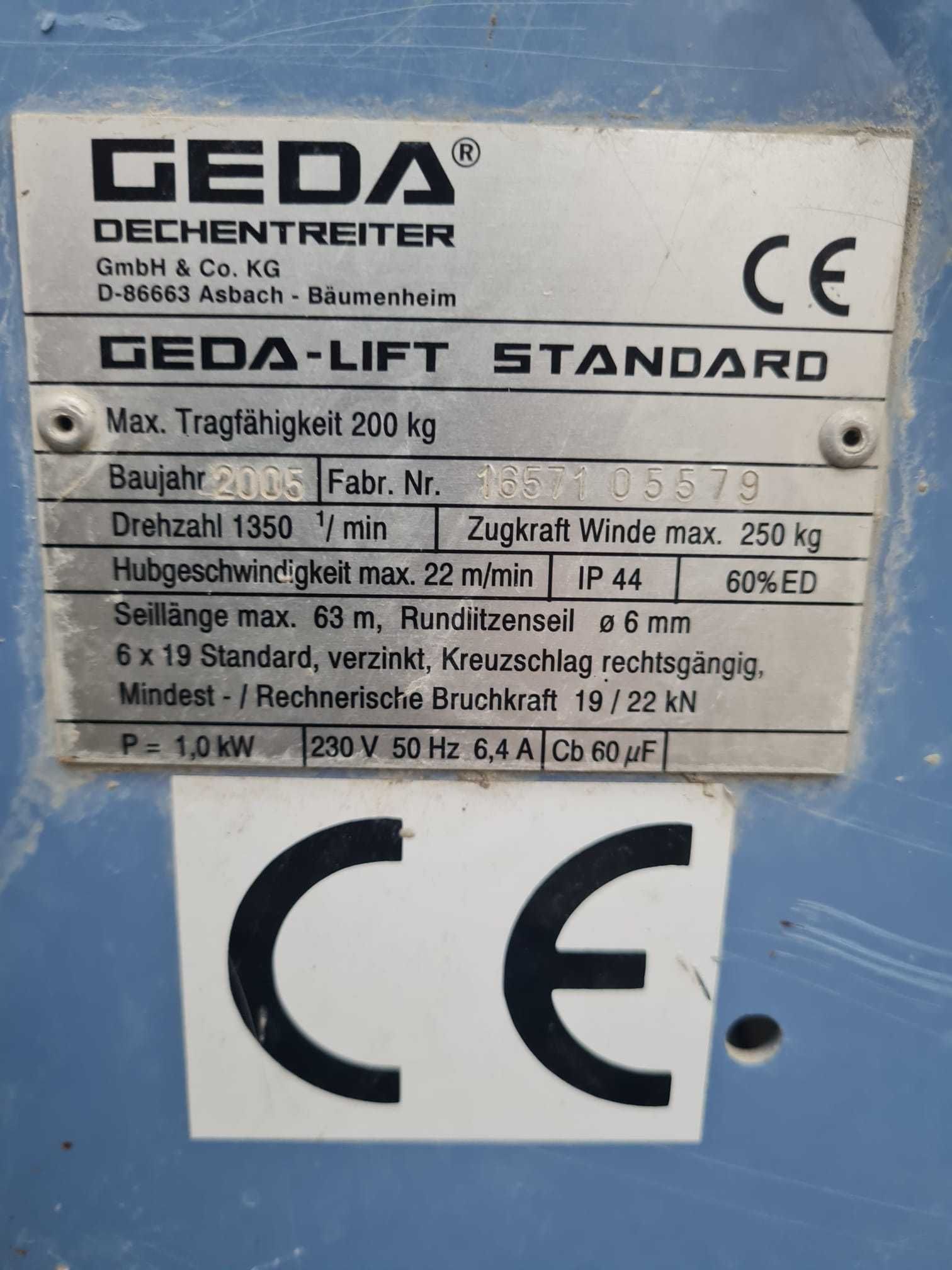 Elevator materiale constructii GEDA LIFT, 200kg, 16m, complet echipat