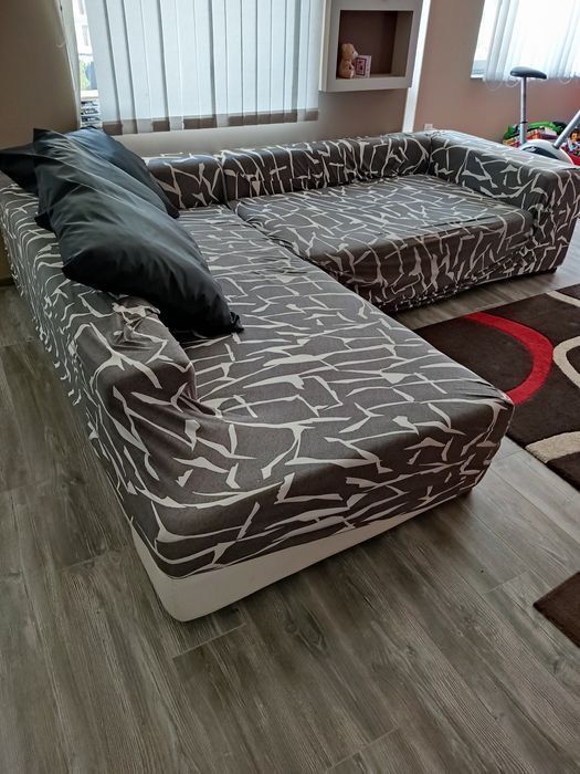 Разтегателен Г-образен диван от естествена кожа