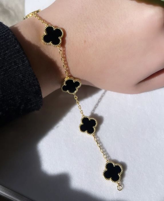 Гривна златна/черна детелинка