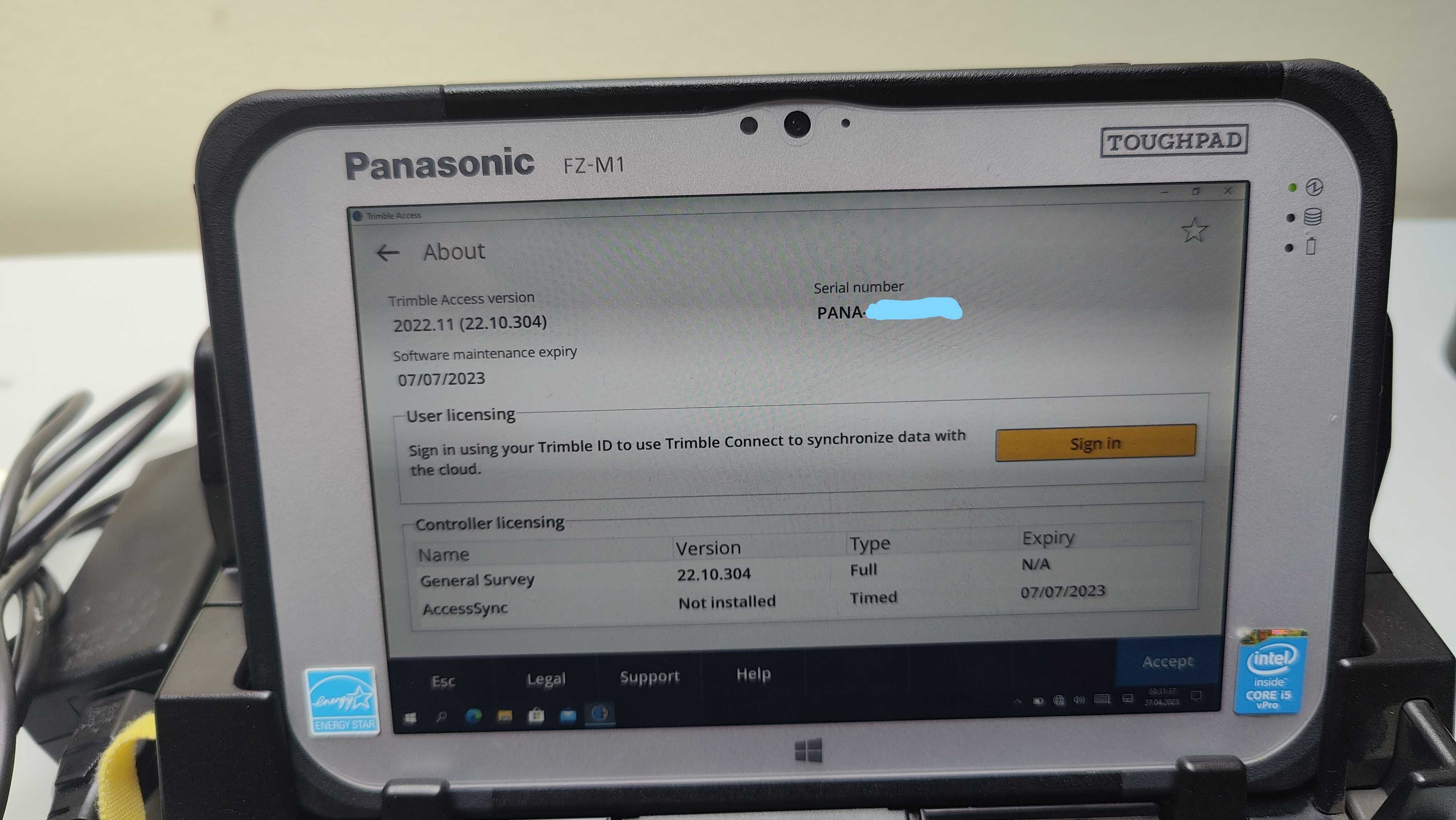 Panasonic FZ-M1 MK2 cu Trimble Access 2023,SurvPc,Fieldgenius