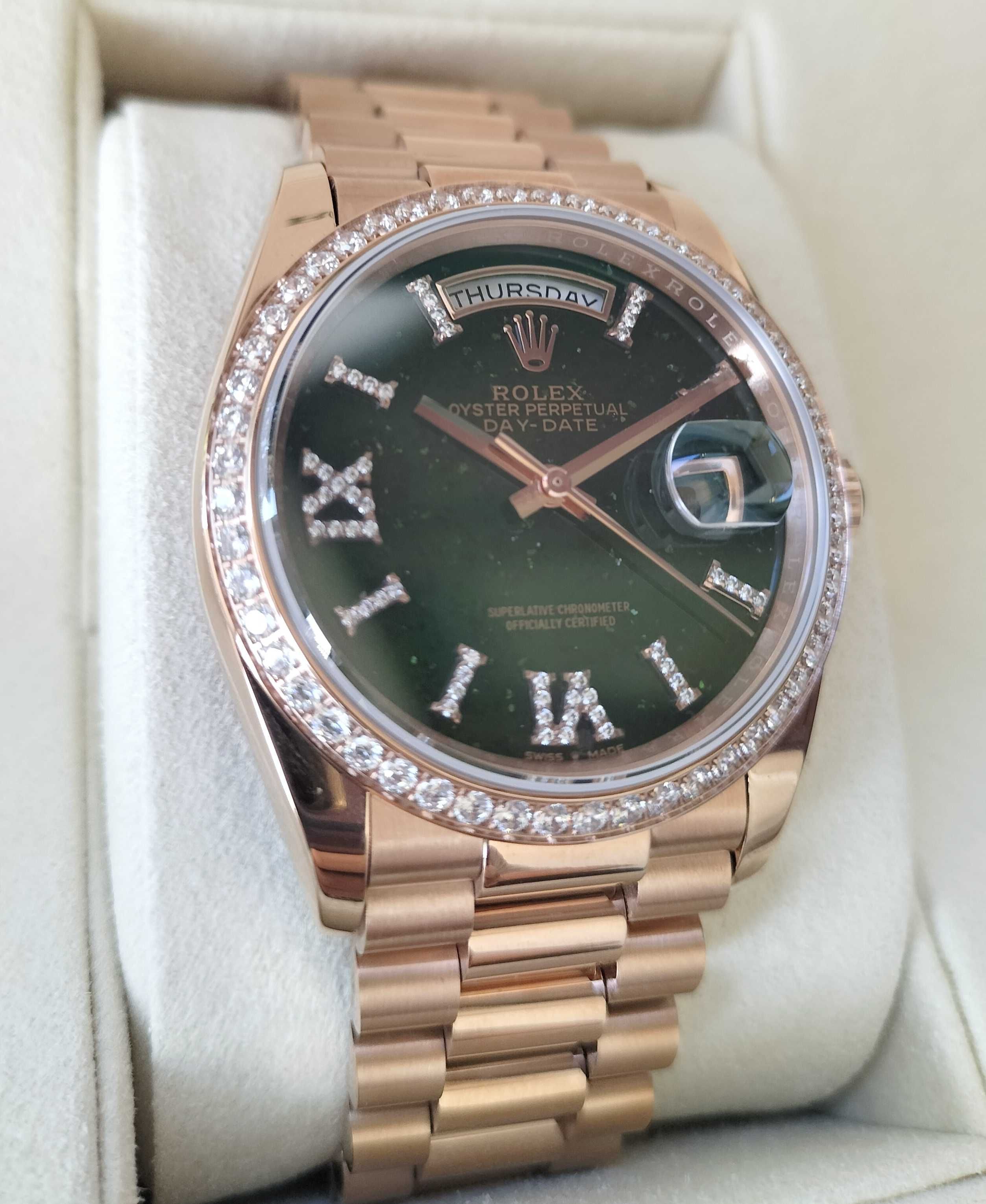 Rolex Day-Date 36 mm Rose Gold Verde Diamante ETA 2834