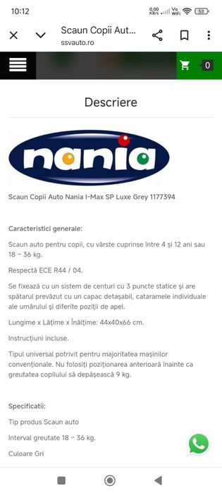 Scaun auto pentru copii NANIA