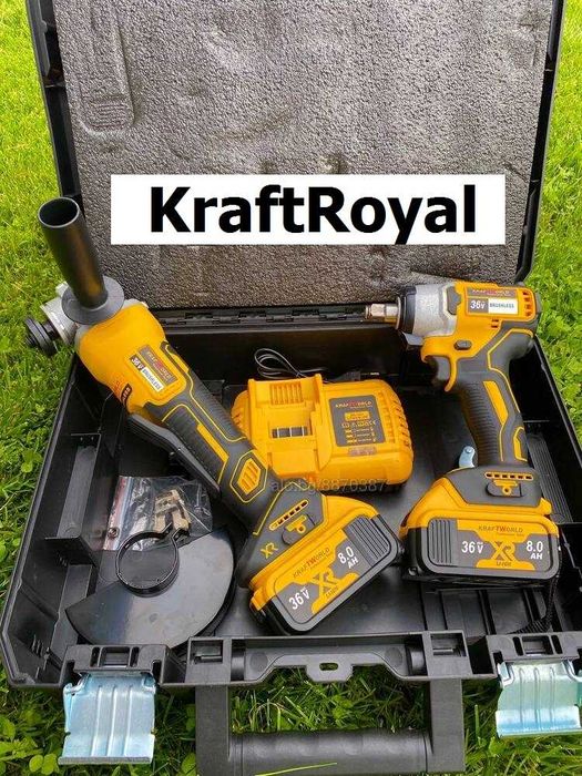 Комплект Акумулаторен ЪГЛОШЛАЙФ + Комбиниран Гайковерт 36V KRAFTROYAL