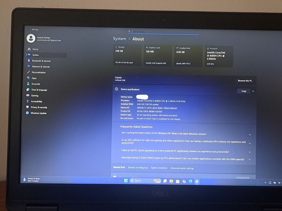 Laptop Dell Latitude 5591  Licență de Windows 11