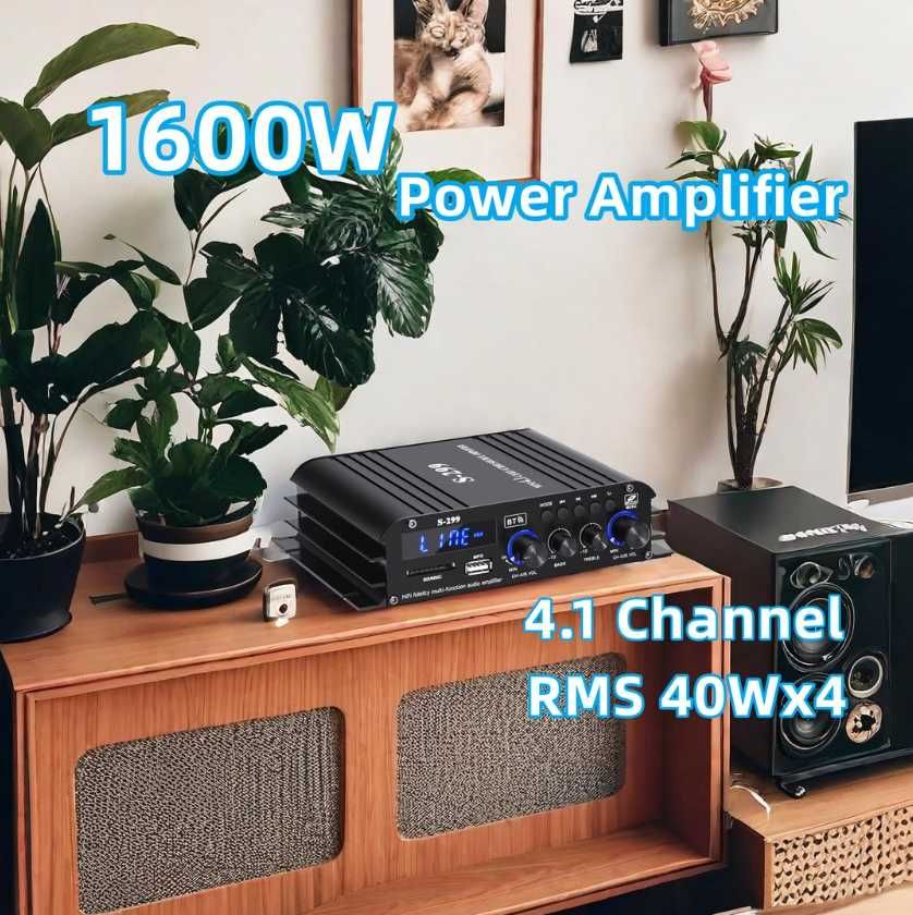 Amplificator cu 4.1 canale, Bluetooth 5.0 pentru boxe de acasă 40W x 4
