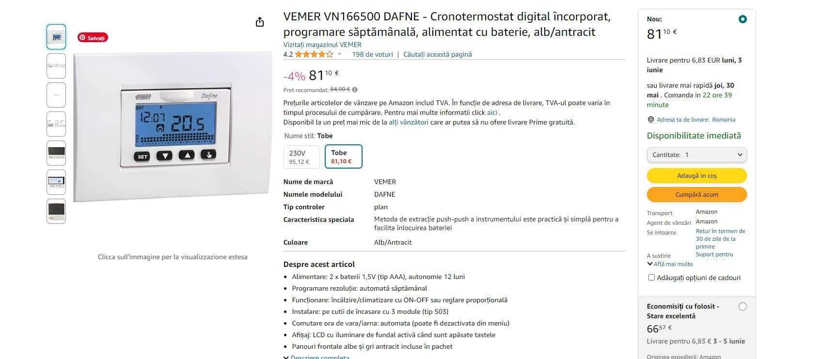 Termostat digital încorporat VEMER VN166500 DAFNE