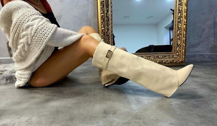 Ботуши на платформа - бежова кожа (36-40)