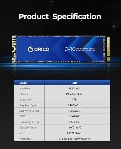 Ssd ORICO-J10, 1Tb, PCIe 3.0, NVMe M.2, sigilat,
