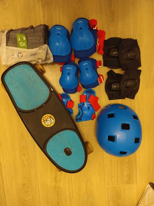 Set Skateboard Casca Protectii Decathlon Play 100 Copii Albastru