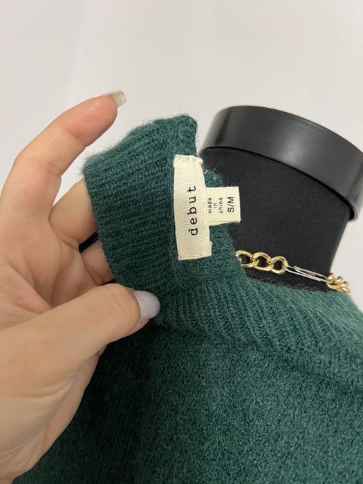 Pulover Debut iarnă verde roșu cu fundițe 3D în relief