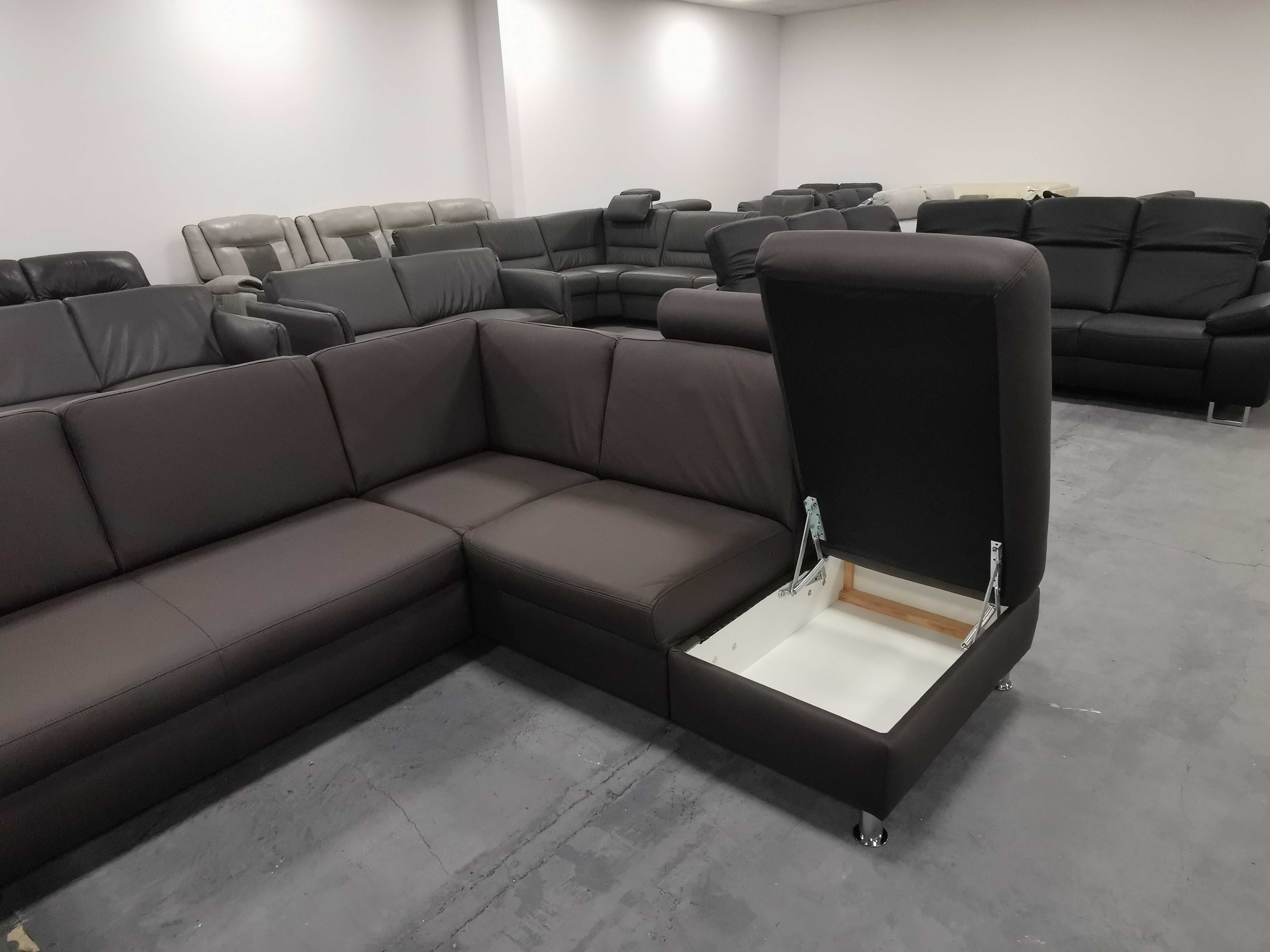 Кафяво-сив кожен ъглов диван с функция ракла "CARO"