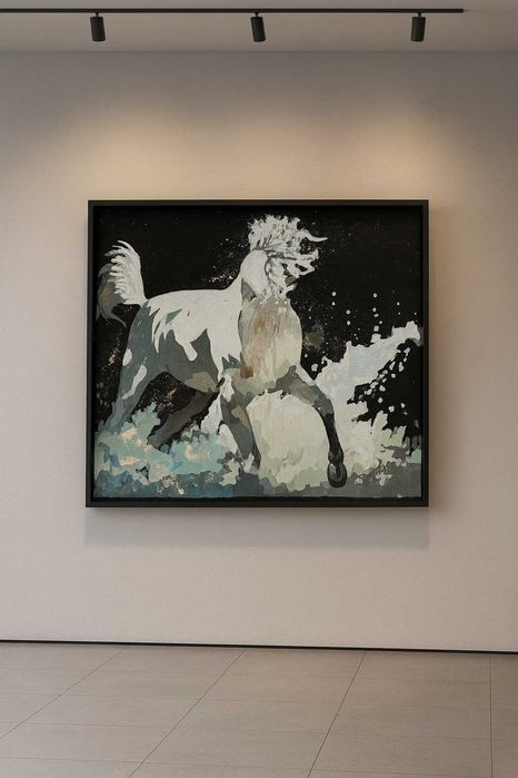 Бял кон - картина оригинал - маслени бои