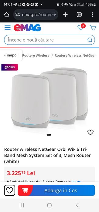 Oferta! Router wireless NetGear Orbi WiFi6 Tri-Band Mesh System Set of