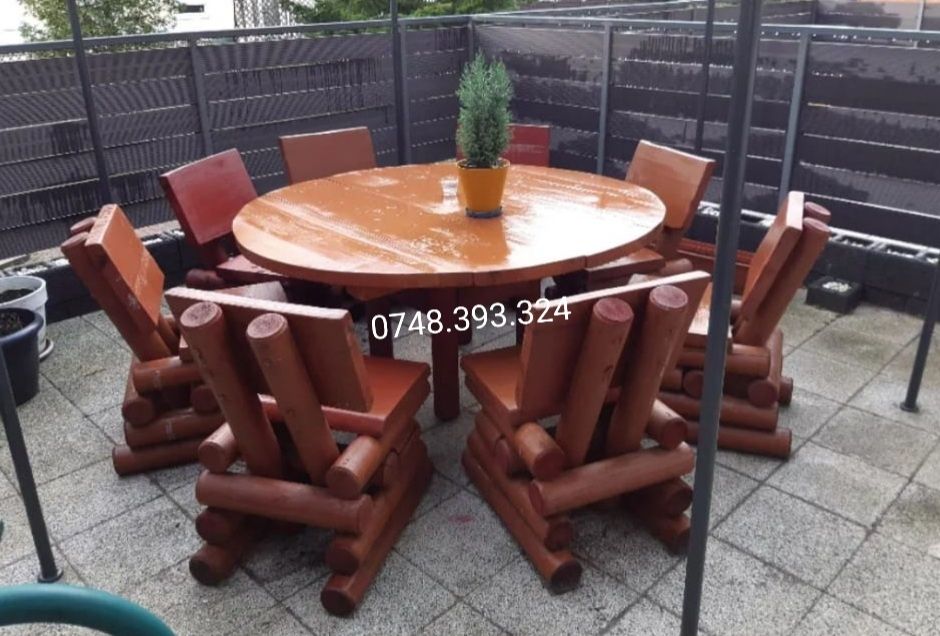 Masa cu bănci  și scaune din lemn masiv terasa foișor