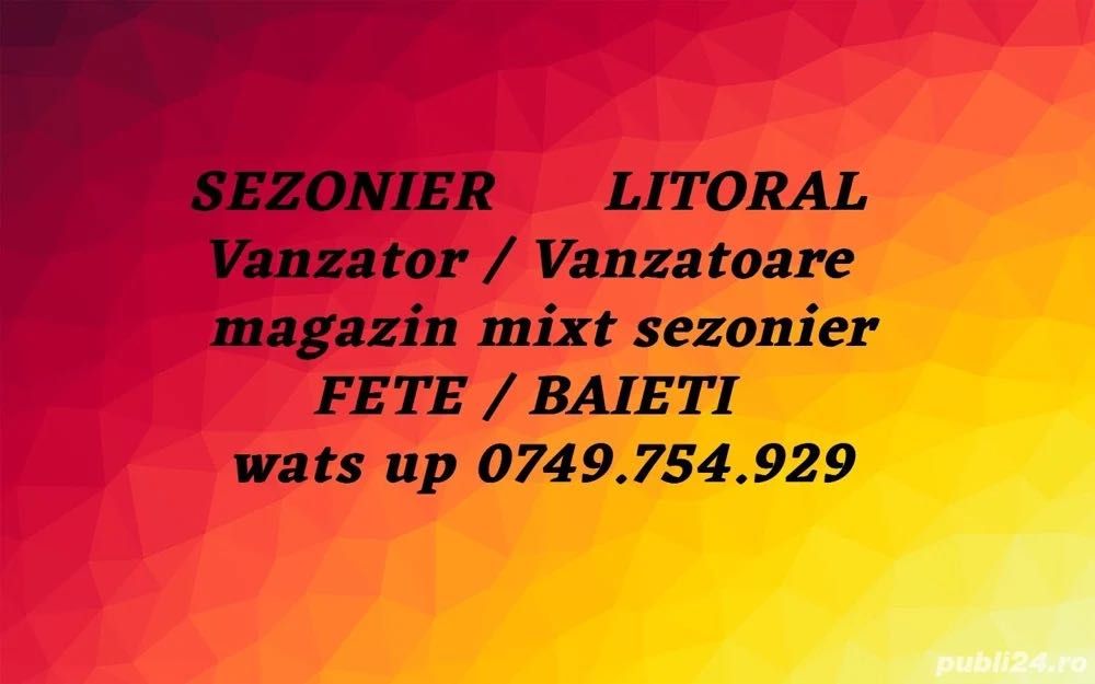 băieți / fete - sezonier litoral - vânzător / vânzătoare