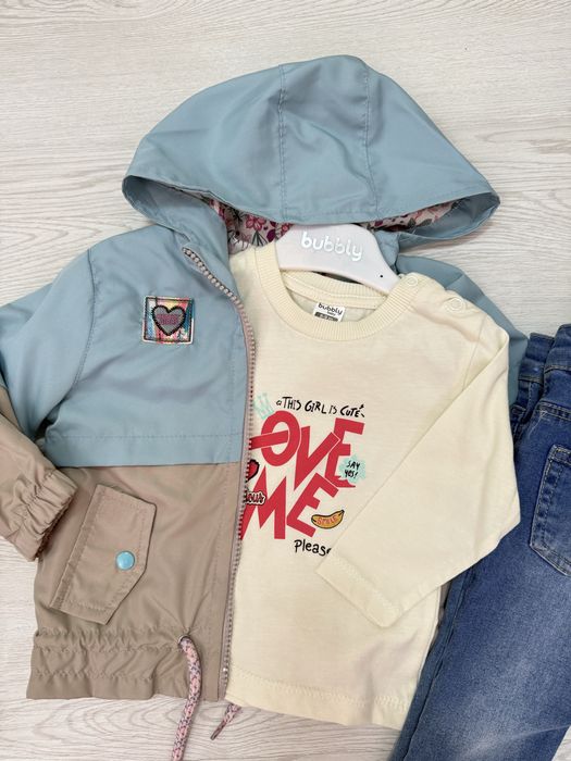 Комплект тройка для девочек, ветровка, джинсы и кофта, Турция