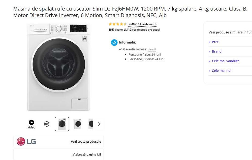 Masina de spalat rufe cu uscator Slim LG , 7 kg spalare 4 kg uscare