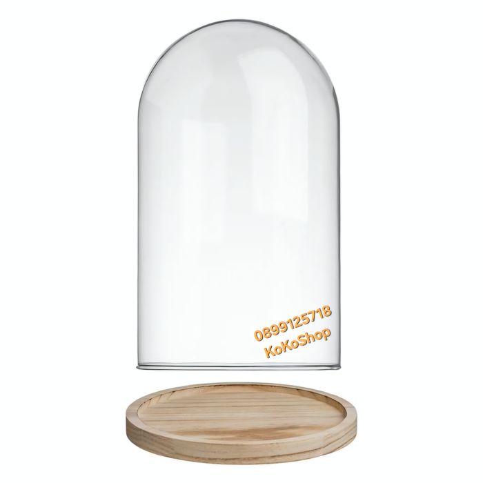Стъклен купол-Ø 15 x 26 см./Стъклен декоративен купол с дървена основа