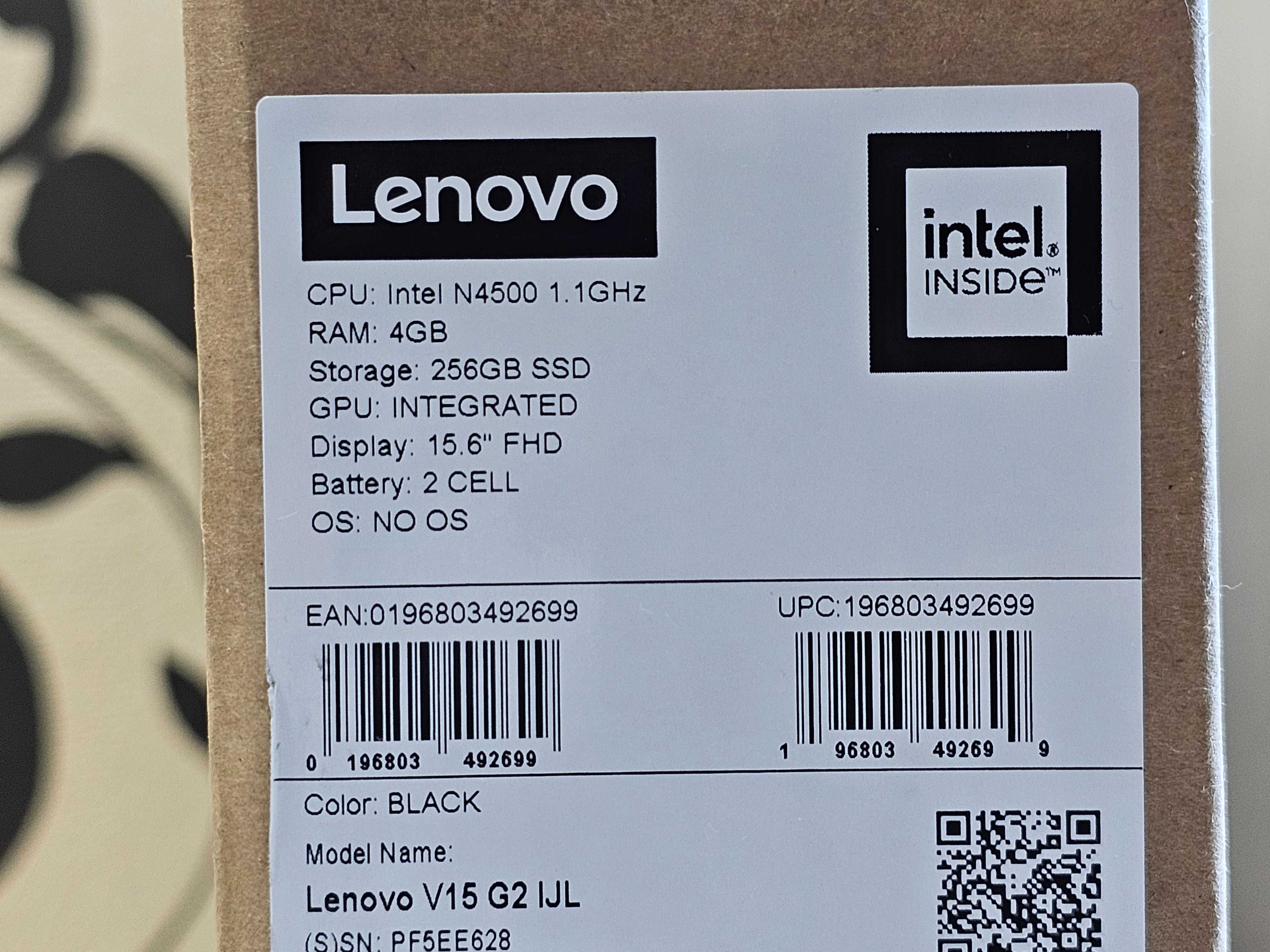 НОВЫЙ Lenovo V15G2 2025 Офисный Ноутбук DualN4500/4GB/256SSD/15.6"FHD.