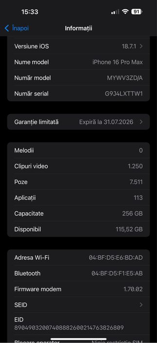 Vand iphone 16pro max 256 gb