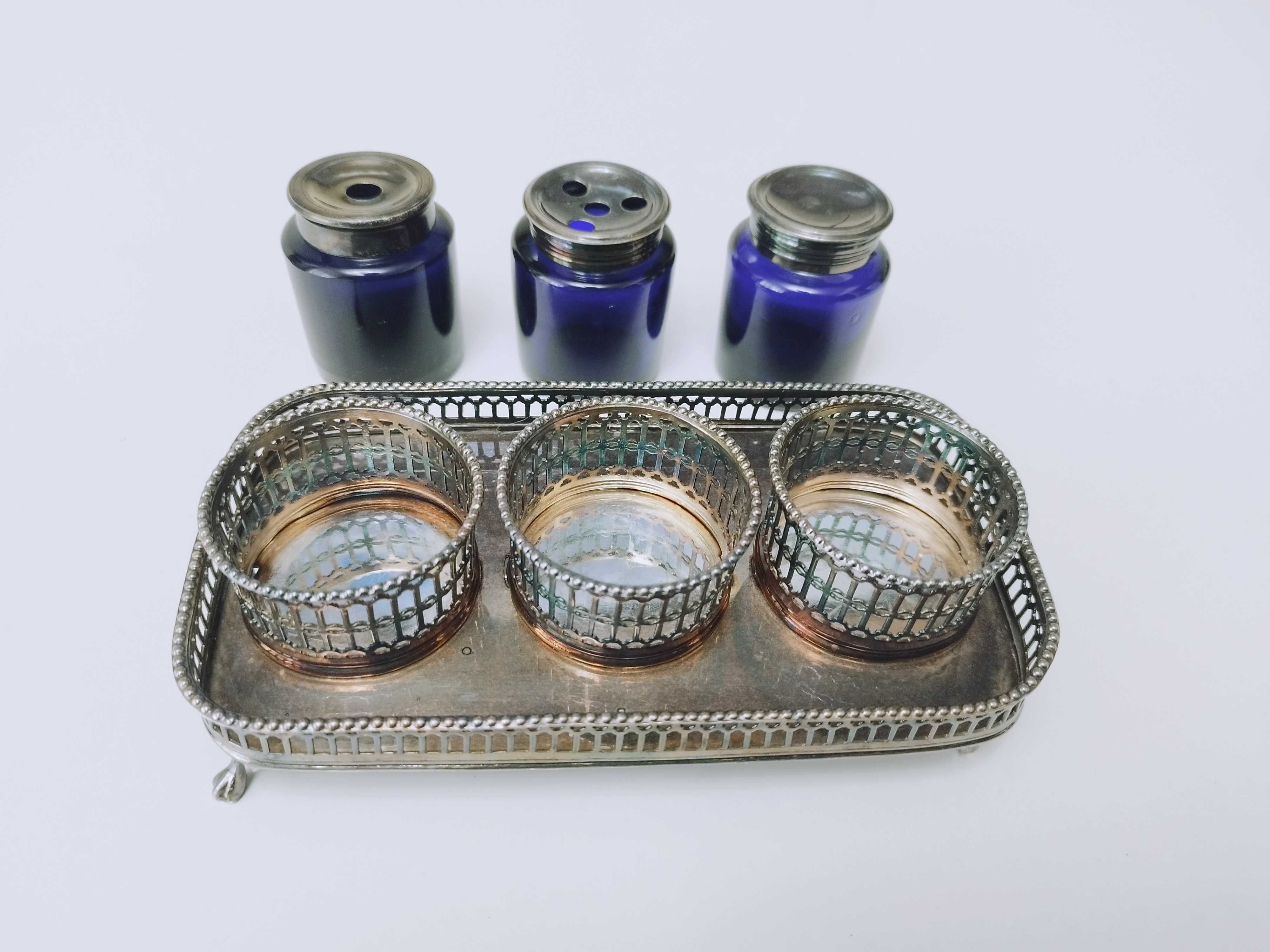 Veche Calimara birou Sheffield anii 1800 , placata cu argint , cobalt