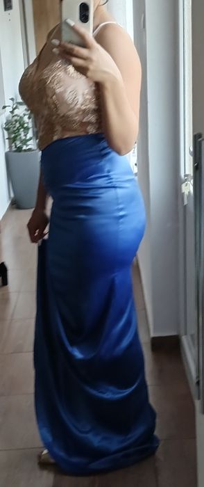 Rochie de nuntă albastră cu auriu