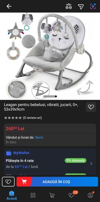 Leagan pentru bebeluși cu vibrații
