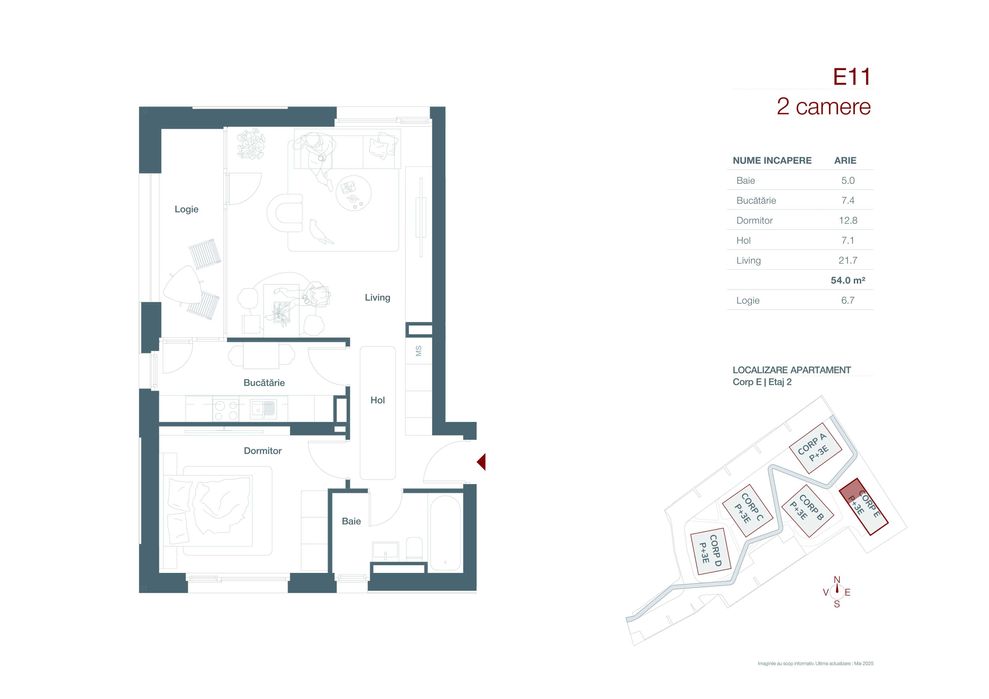 54 mp, decomandat, etaj II, str. Stuparilor, nr.6, Ana Residence