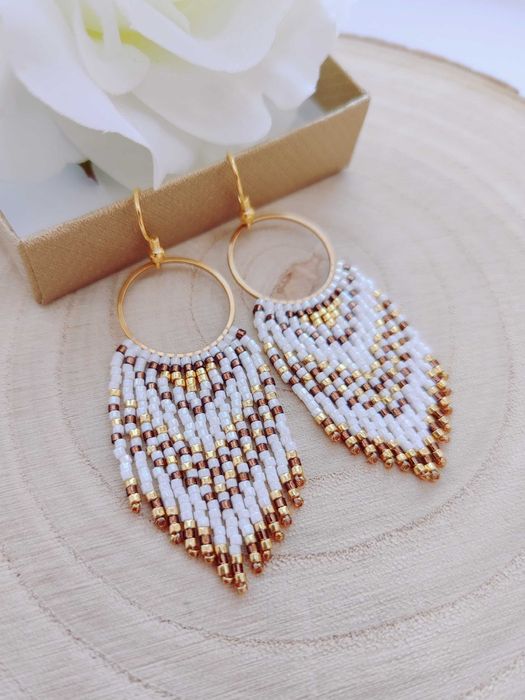 Ръчно изработени обеци, Японски мъниста, Неръждаема стомана, Стилни