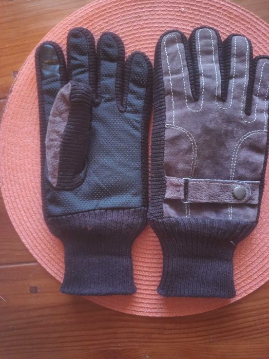 Ръкавици за мъже от свинска кожа зимата, плюшени, сензорен екран, XL