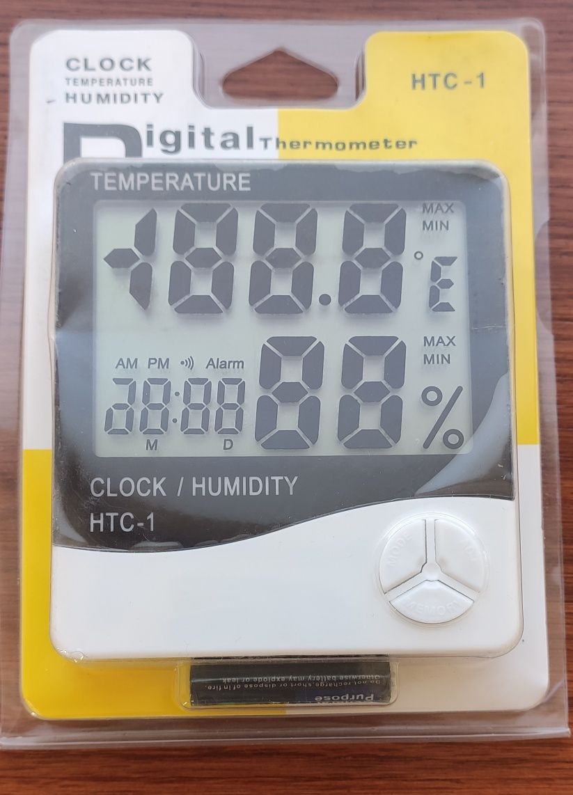 Термометр Гигрометр 3 в 1 Часы Будильник и измерения Влажности HTC-1