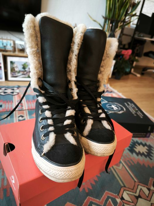 Converse EU38 високи кожени зимни боти с вълна, идеално състояние