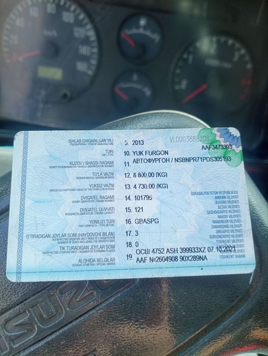 Isuzi 5 tonalik zavadskoy holati alo 10 metan bor