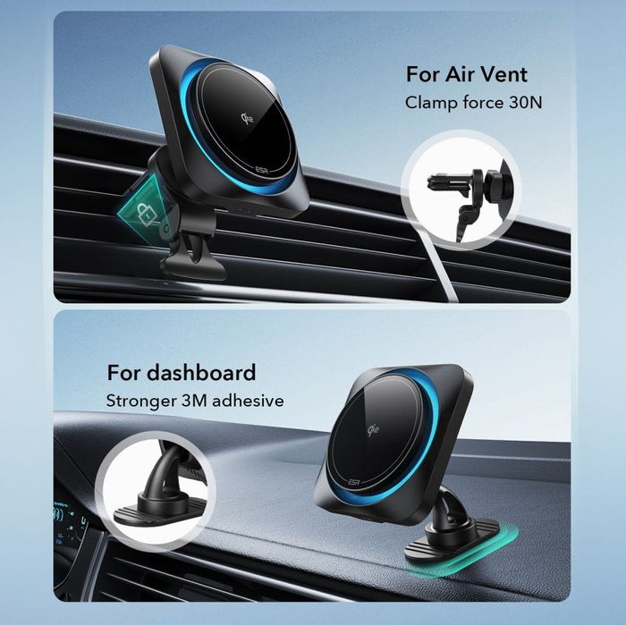 Магнитна стойка за кола ESR HaloLock с охлаждане и безжично зареждане