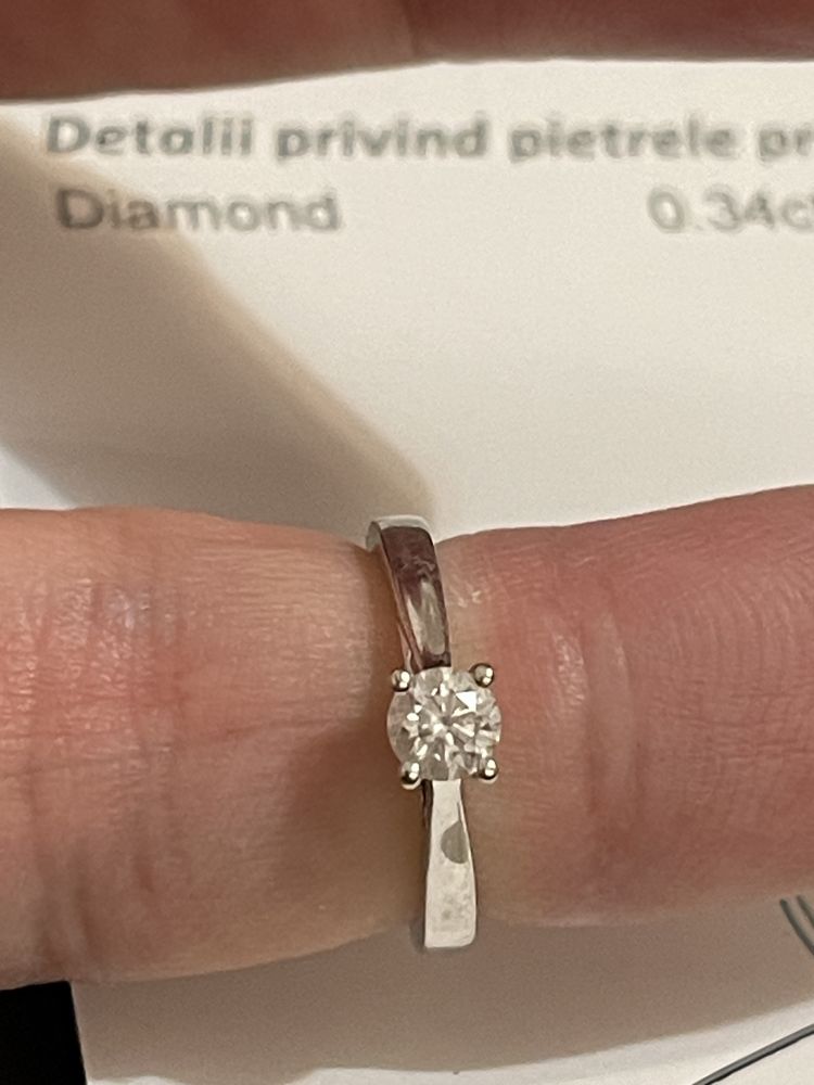 Inel logodna TEILOR aur alb 18K diamant solitaire de 0.34ct Marimea 48