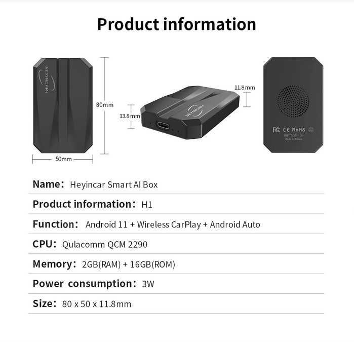 Vând adaptor wireless Android Auto / Carplay HEYINCAR H1, nou, sigilat