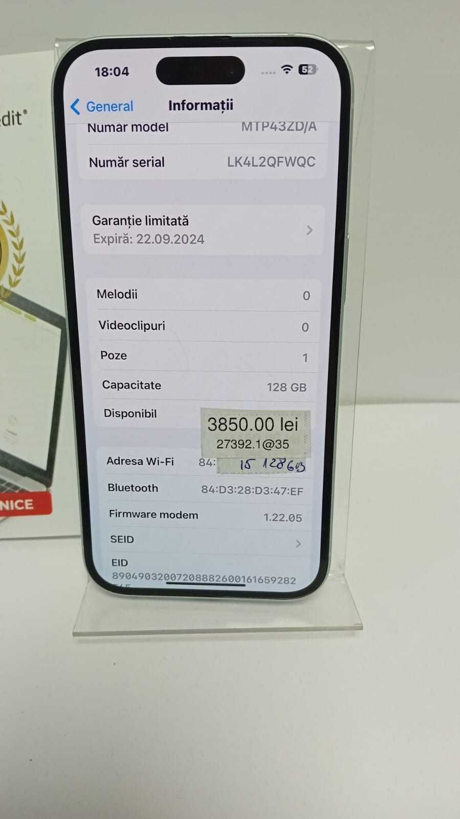 (AG 35) Telefon Iphone 15 128 GB B.27392 / 3500 lei