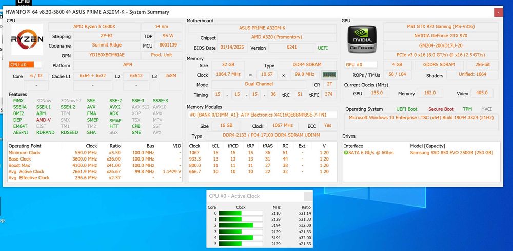 Calculator PC gaming Ryzen 5 RAM 32GB DDR4 MSI GTX 970 4GB SSD 250GB