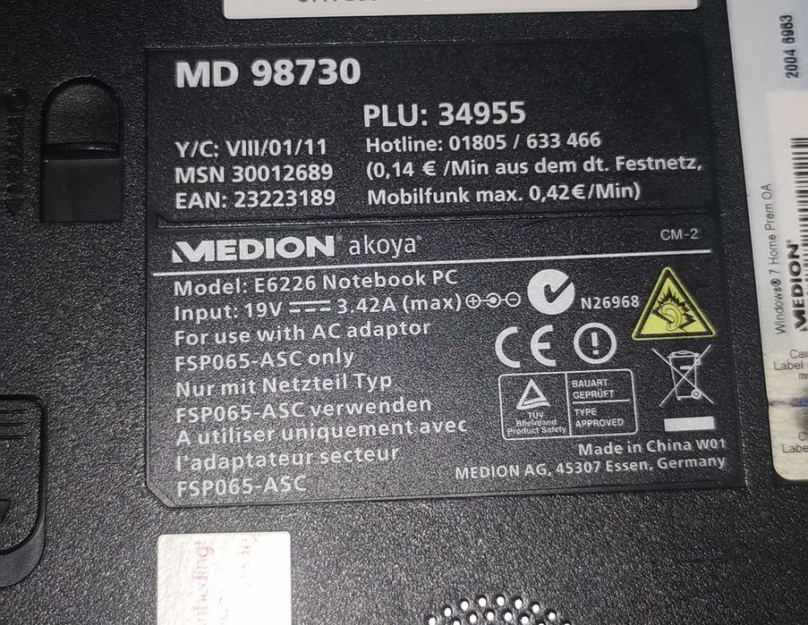 Laptop Medion Akoya E6226 Procesor i5-2430M 2,40GHz