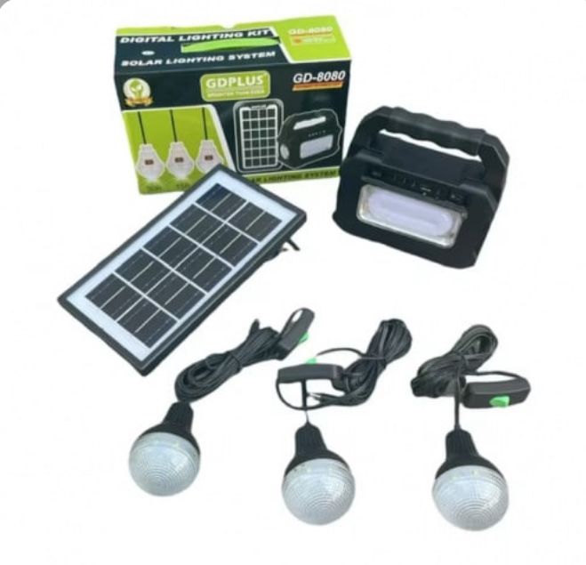 Kit Solar GDPlus GD-8080 portabil cu 3 becuri, Lanterna, USB