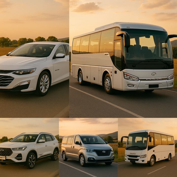 Avtobus, MikroAvtobus,Miniven va boshqa transport xizmatlari mavjud.