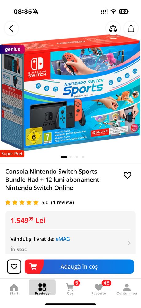 Consola jocuri nou sigilata nintendo switch v2 sports bundle + 12 luni
