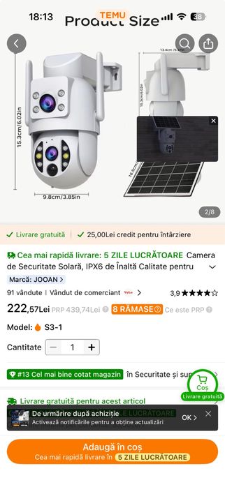 Camera video cu panou solar si conectare wifi
