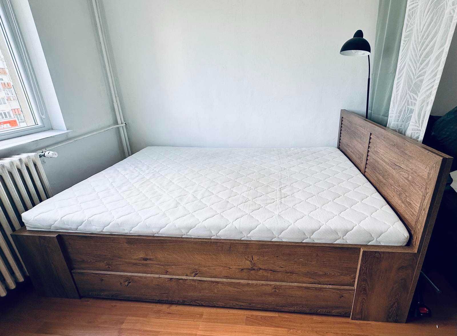 Cadru pat MANDERUP 140x200 stejar salbatic, cu somiera si saltea