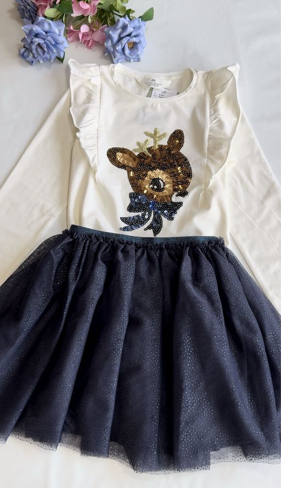 Нарядный комплект двойка на девочку H&M Англия 8-10 лет кофта с юбкой