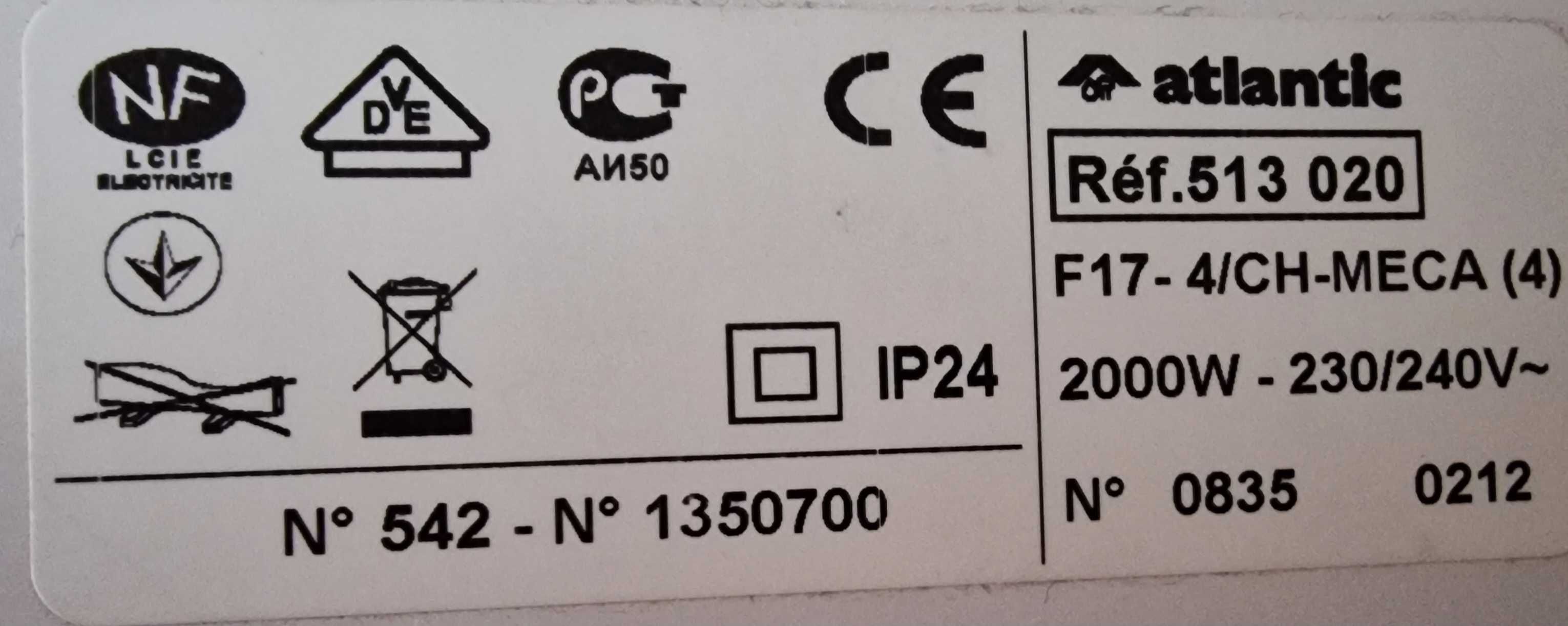 Vând 6 convectoare electrice de perete Atlantic, 2000w, made in France