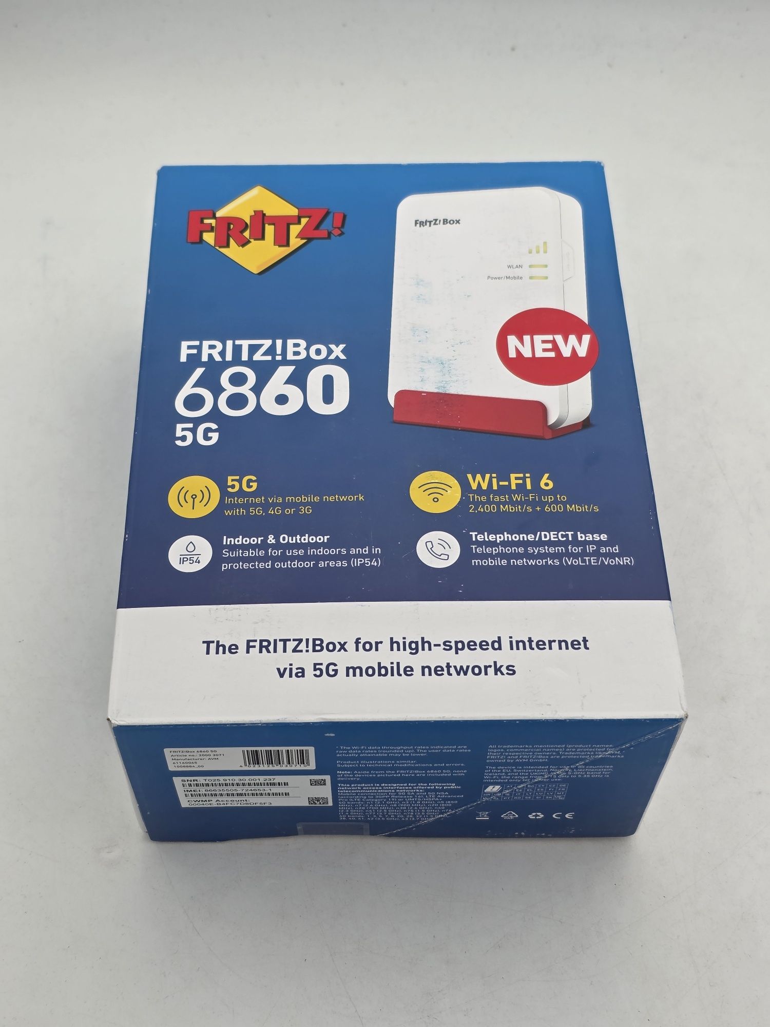 AVM FRITZ!Box 6860 5G Wireless 5G Mobile Router Wi-Fi 6, sigilat
