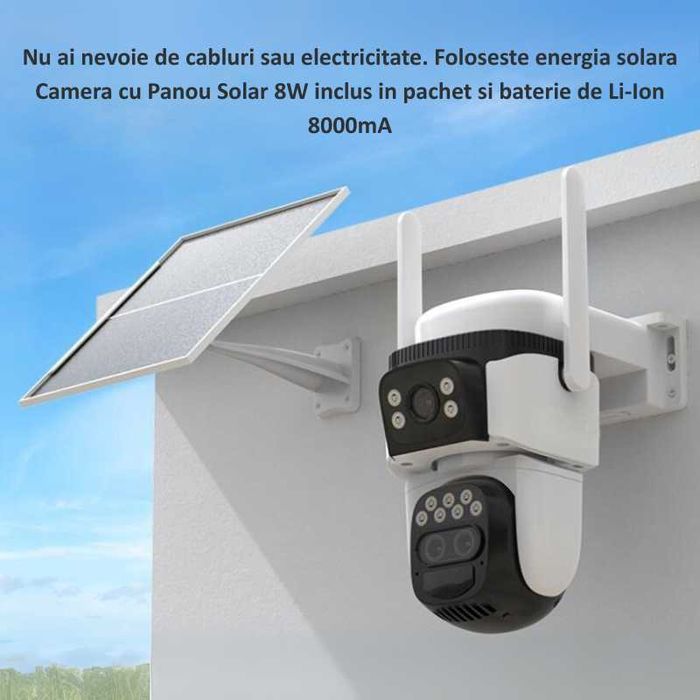 Camera Supraveghere Dubla, ZOOM 10x, SIM 4G, Solara, Baterie 8000mAh