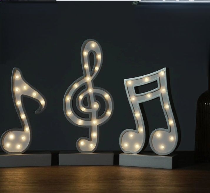 Ornamente lemn Note muzicale luminate led cu baterie