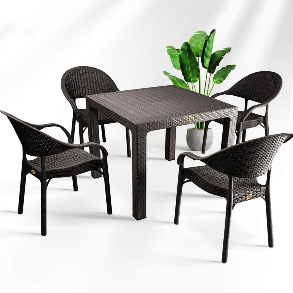 Комплект маса със столове ратан кафяви